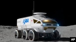 This graphic illustration provided by Toyota Motor Corp. shows a vehicle called "Lunar Cruiser" to explore the lunar surface, Jan. 28, 2022.