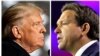 FILE PHOTO: Former U.S. President Donald Trump and Florida Governor Ron DeSantis speak at midterm election rallies