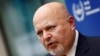 FILE - International Criminal Court prosecutor Karim Khan speaks about the violence in Israel and the occupied Palestinian territories, in The Hague, Netherlands, on Oct. 12, 2023. Khan visited Israel, the ICC said on Nov. 30, and plans to go to the West Bank.