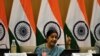 FILE - Indian Foreign Affairs Minister Sushma Swaraj gestures during a press conference in New Delhi.