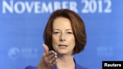 Australian Prime Minister Julia Gillard speaks during a news conference, November 8, 2012. 