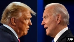Rais Donald Trump kushoto and Makamu wa Rais wa zamani Joe Biden