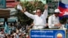 FILE - In this June 2, 2017, file photo, opposition party Cambodia National Rescue Party (CNRP) leader Kem Sokha greets his supporters at a rally in Phnom Penh. 