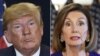 Cette combinaison de photos montre le président américain Donald Trump au siège de l'ONU à New York et la présidente de la Chambre des États-Unis Nancy Pelosi, démocrate de Californie à Washington, le 24 septembre 2019.