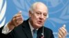 FILE - United Nations Special Envoy of the Secretary-General for Syria Staffan de Mistura speaks to media during a news conference in Geneva, Jan. 15, 2015.