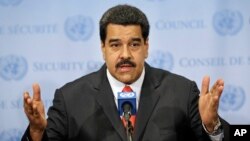 Venezuelan President Nicolas Maduro speaks to reporters at United Nations headquarters in New York, July 28, 2015.
