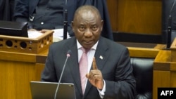 Le président sud-africain Cyril Ramaphosa au Parlement sud-africain le 22 mai 2019 au Cap