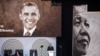 Former U.S. President Barack Obama, right, speaks during the 2018 Nelson Mandela Annual Lecture at the Wanderers cricket stadium in Johannesburg, July 17, 2018.
