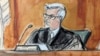 FILE - In this artist's depiction, Judge Juan Merchan presides over former President Donald Trump's trial in Manhattan criminal court on April 23, 2024, in New York. Prosecutors on Nov. 19, 2024, told Merchan they oppose the dismissal of Trump's conviction in the case.