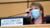 United Nations' High Commissioner for Human Rights Michelle Bachelet adjusts her glasses during the opening of 45th session of the Human Rights Council, at the European U.N. headquarters in Geneva, Switzerland, Sept. 14, 2020.