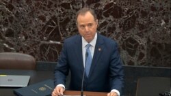 FILE - In this image from video, House Intelligence Committee Chairman Adam Schiff, D-Calif., speaks during the impeachment trial against President Donald Trump in the Senate at the U.S. Capitol in Washington, Jan. 16, 2020.