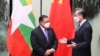 In this photo released by China's Xinhua News Agency, Chinese Foreign Minister Wang Yi meets with Myanmar's Foreign Minister Wunna Maung Lwin in Tunxi in eastern China's Anhui Province, Friday, April 1, 2022.