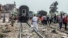 Lors d'un accident de train, près d'Alexandrie, en Egypte, le 12 août 2017.