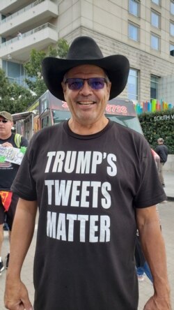 Gayle Roberts from Wyoming, attending his eighth Trump rally.