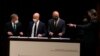 El delegado de la oposición venezolana Gerardo Blyde, el diplomático noruego Dan Nylander, el presidente de la Asamblea Nacional venezolana Jorge Rodríguez, y el canciller mexicano Marcelo Ebrard, en Ciudad de México. Agosto 13, 2021.