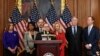 From left House Speaker Nancy Pelosi, Chairwoman of the House Financial Services Committee Maxine Waters, D-Calif., Chairman of the House Foreign Affairs Committee Eliot Engel, D-N.Y., House Judiciary Committee Chairman Jerrold Nadler, D-N.Y., Chairwoman 