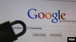 A photo of a Google Search Cambodia website. A leaked cybercrime draft law has increased concerns from human rights activists that the law could threaten online freedom in Cambodia. (Suy Heimkhemra/VOA Khmer)