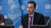 Javaid Rehman, U.N. special rapporteur on human rights in Iran, briefs journalists at U.N. headquarters in New York, Oct. 24, 2018. (E. Schneider/U.N. photo)