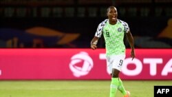 Odion Ighalo célèbre son but contre la Tunisie à la CAN, Egypte, le 17 juillet 2019. (Photo by Khaled DESOUKI / AFP)