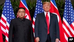 美国总统特朗普和朝鲜领导人金正恩在新加坡举行美朝峰会。（2018年6月12日）