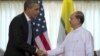 US President Barack Obama, left, shakes hands with Burma's President Thein Sein in Rangoon, Burma, Nov 19, 2012.