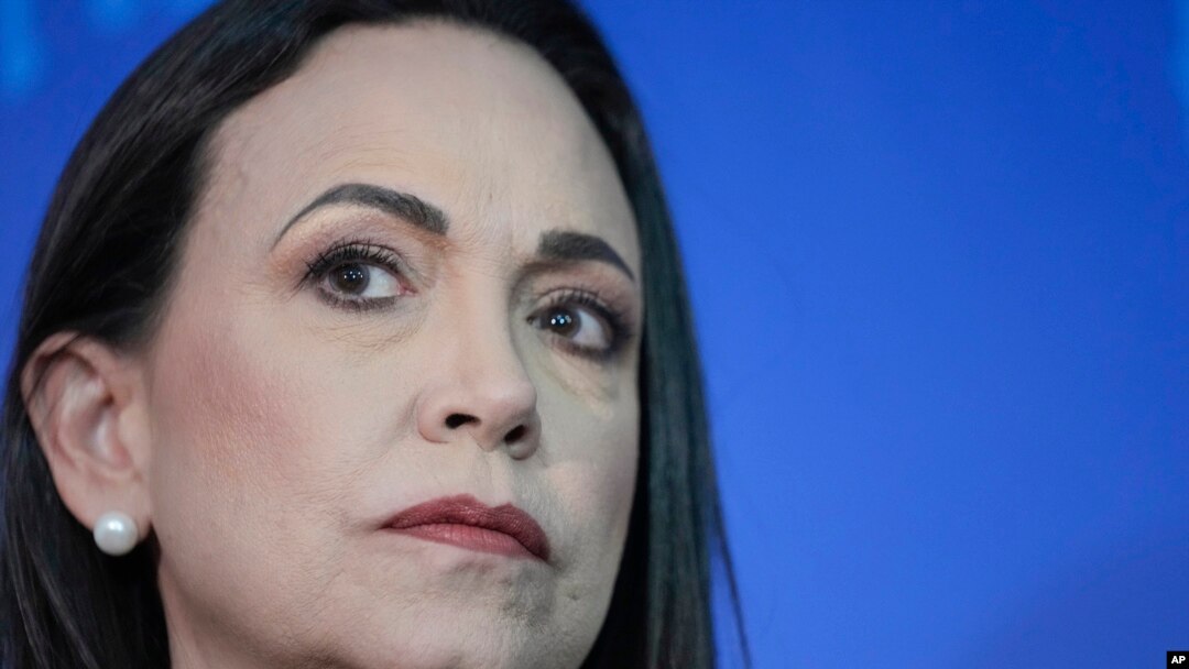 María Corina Machado durante una conferencia de prensa. 