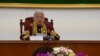 Im Chhun Lim, President of the Constitutional Council of Cambodia, announces the election disqualification of the Candlelight Party for the upcoming election in Phnom Penh