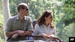 The Duke and Duchess of Cambridge (William and Catherine) on safari in Kaziranga National Park - part of their Tour of India and Bhutan, April 13, 2016.